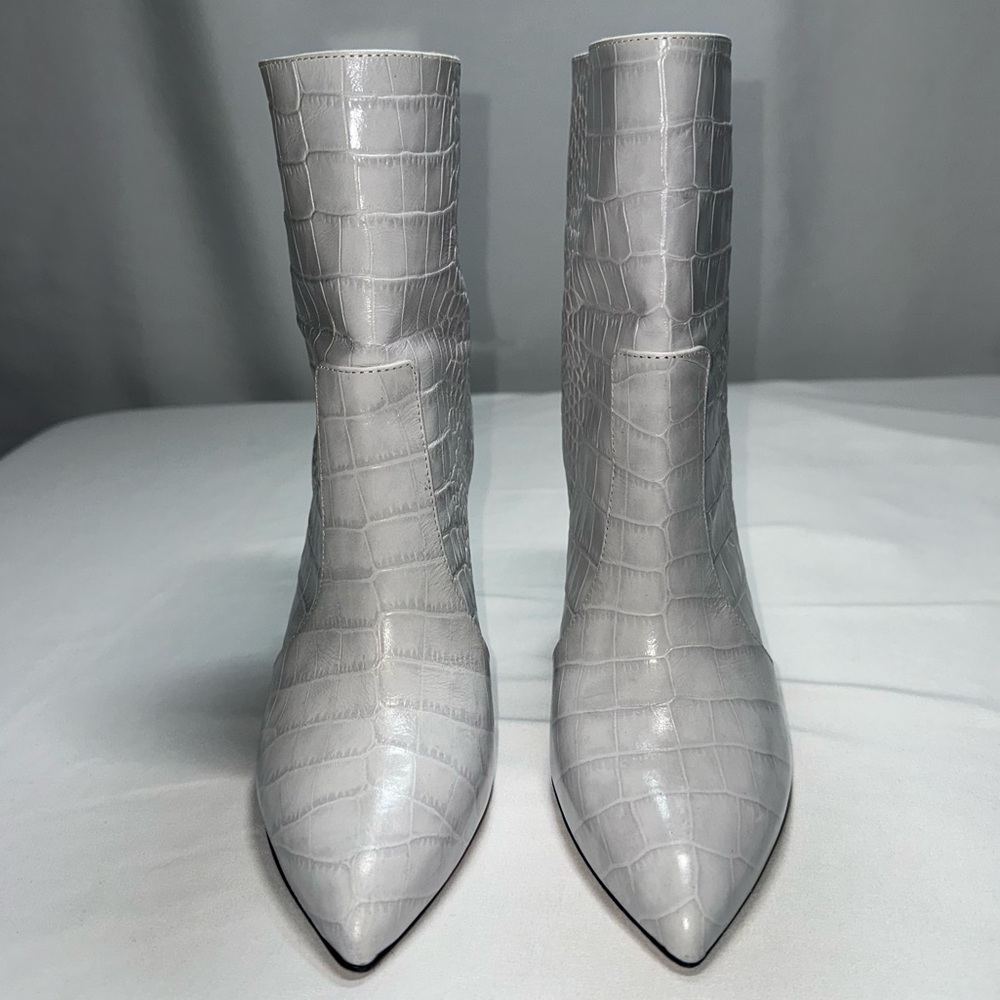 Paris Texas White Grigio Perla 9.5 Crocodile Embossed Leather Boots Celebrity - Picture 5 of 12